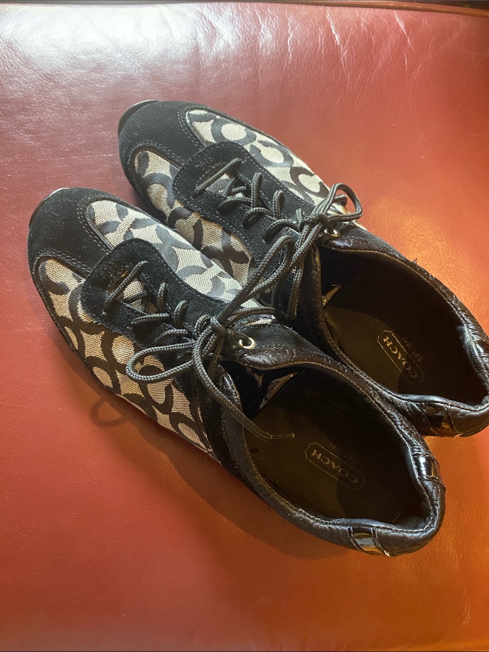 Coach Black and Cream Signature Canvas Lace-Up Sneakers for Women